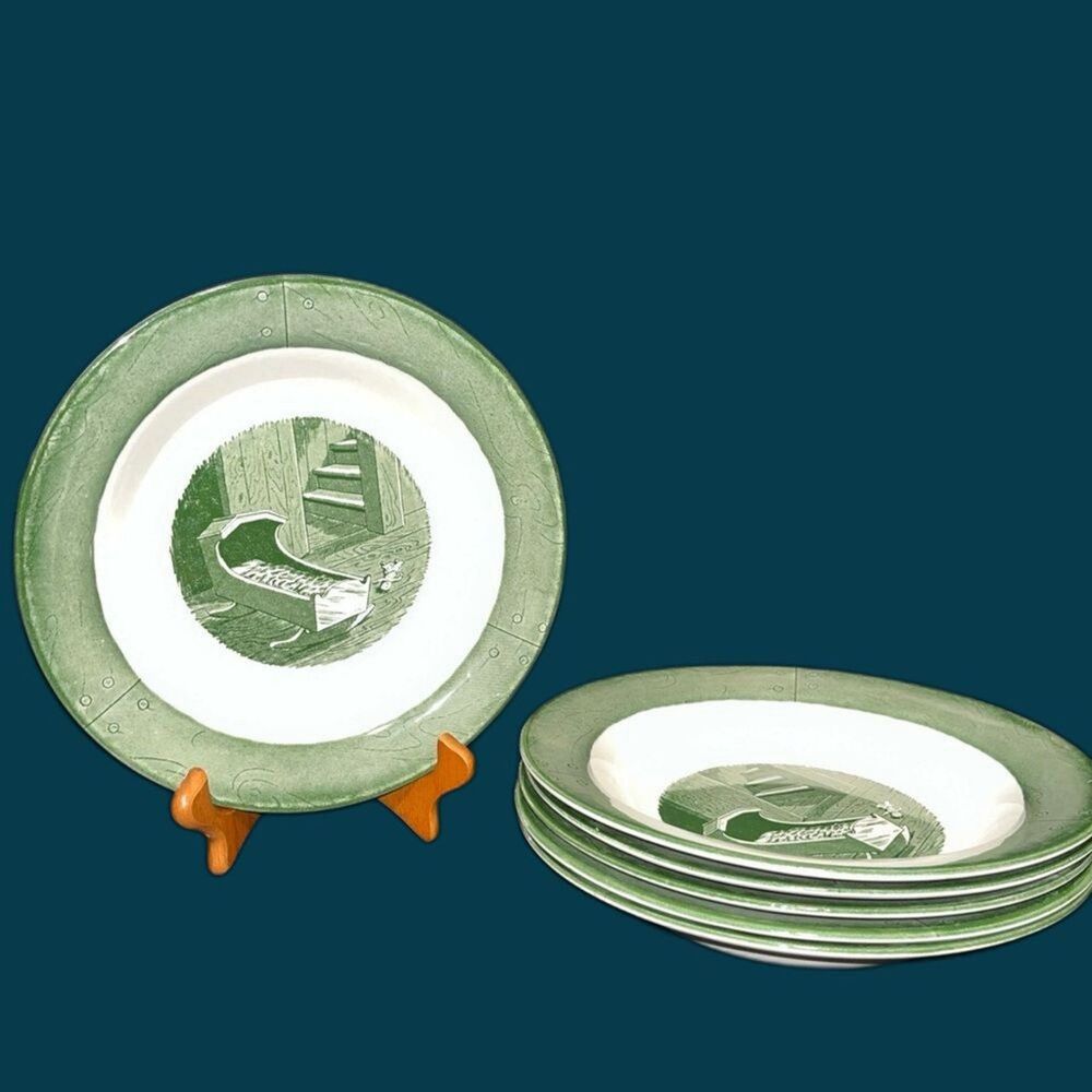 Colonial Homestead By Royal 8.5" Bowls Green/White Baby's Cradle Vintage 1950's